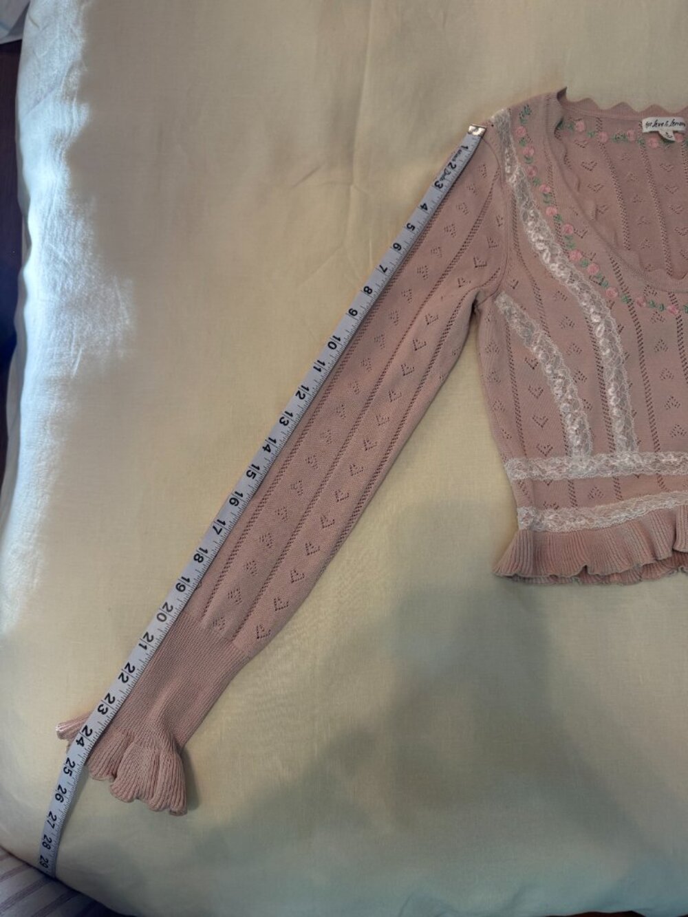 For Love & Lemons Pink Pointelle Cardigan Top S Coquette Floral - Picture 8 of 10